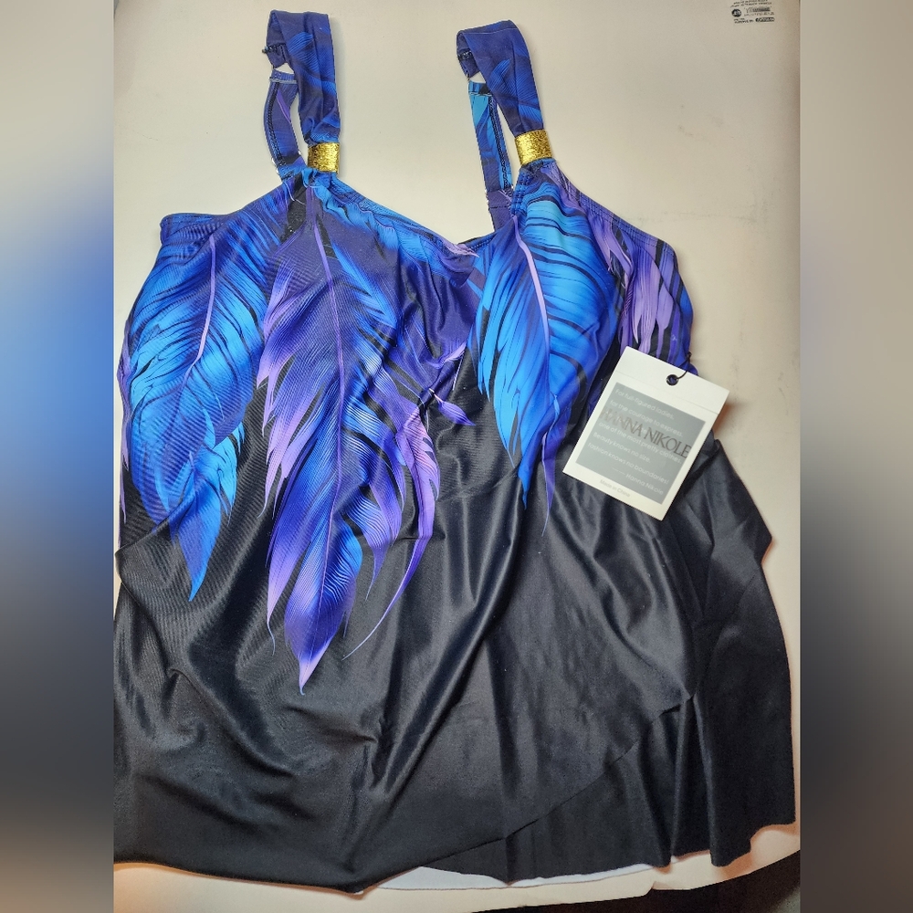 Hanna Nikole Women's Vibrant Blue Feather Swim Blouse/Top only, 16W